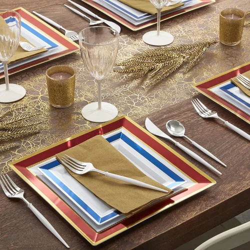 Vista 2 de SILVER SPOONS Elegantes platos cuadrados desechables para fiesta, (10 piezas) platos de postre desechables resistentes, platos de plástico