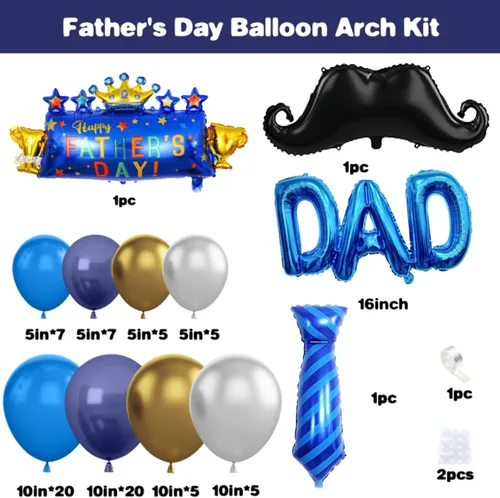 Vista 2 de Decoración del día del padre, arco de globos azul marino para el día del padre, kit de guirnalda de globos azules y dorados con corbata para barba