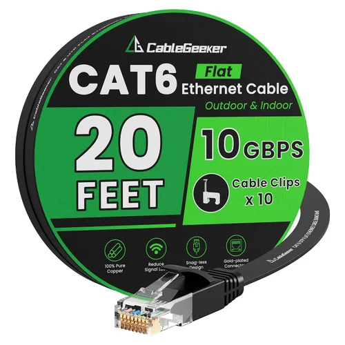 Vista 33 de Cable Ethernet Cat 6 de 10 pies, paquete de 2 unidades, para interiores y exteriores, red de Internet de 10 Gbps de alta velocidad, cable Ethernet