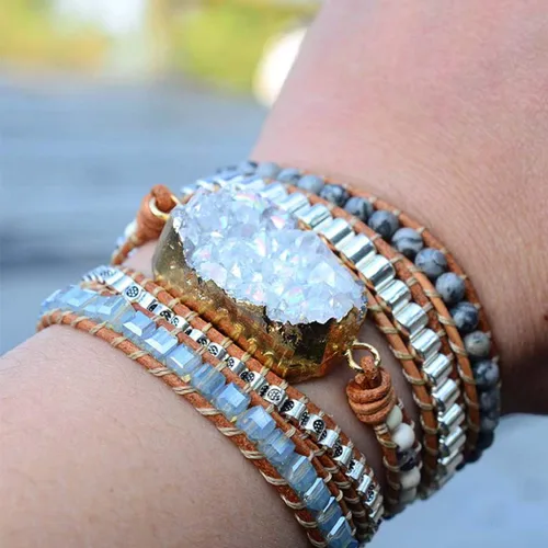 Vista 54 de ZOSOJONA - Pulseras bohemias hechas a mano de piedra natural, que dan vuelta, con cuentas de cristal de turquesa