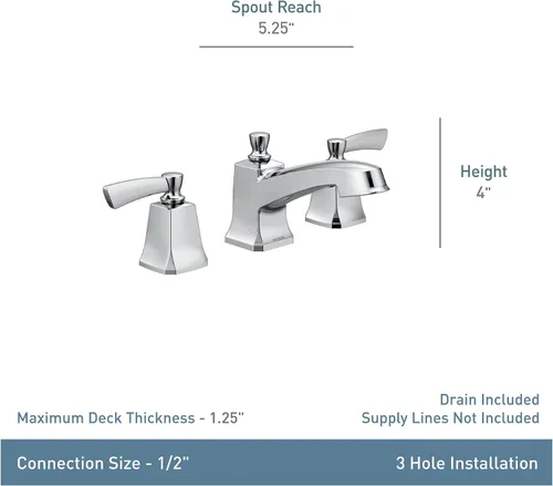Vista 3 de Grifo de lavabo de baño Moen Conway cromado de dos manijas extendido con válvula incluida, 84926