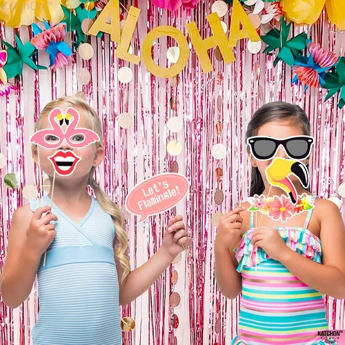Vista 7 de KatchOn, Luau - Accesorios para cabina de fotos – Paquete de 21 Accesorios para cabina de fotos tropicales, decoraciones de fiesta de Luau Playa