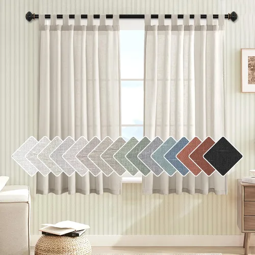 Vista 50 de Cortinas de lino para sala de estar, decoración para el hogar, con pestaña superior, privacidad añadida, ahorro de energía, filtro de luz