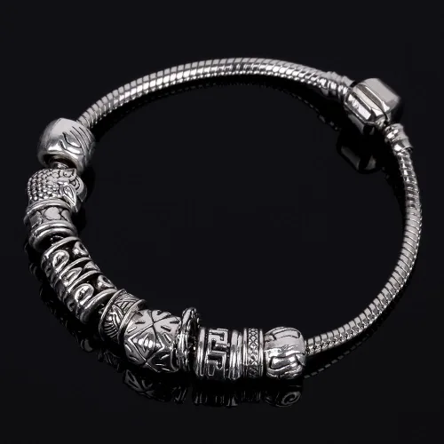 Vista 3 de RUBYCA Cuentas sueltas de color plateado tibetano y 1 pulsera europea de 8.3 pulgadas
