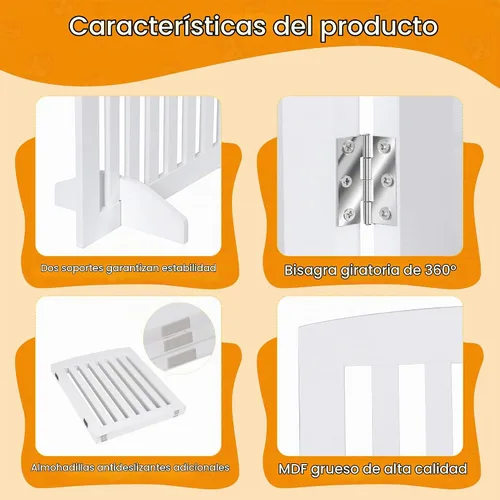 Vista 6 de ZENY Puerta para mascotas de 24 pulgadas, puerta plegable independiente para perros de 3 paneles, forma en Z, color blanco, valla de madera