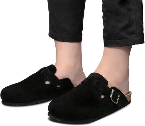 Vista 7 de TF STAR Unisex Soft Footbed Clog Cow Suede Leather Clogs, Cork Clogs Shoes for Women Men Tan