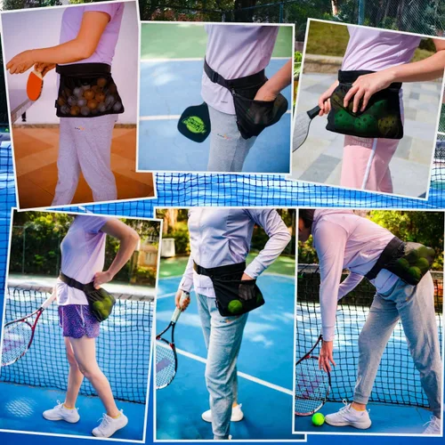 Vista 4 de Tennis Ball Holder, Pickleball Holder Bag for Women, Men & Teens, Ball Pouch, Mesh Waist Hip Bag Carrier, Easy Holding 6-8 Pickle Balls or Tennis