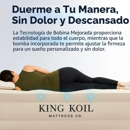 Vista 5 de King Koil Colchón de Aire Individual con Superficie Acolchada de Felpa con Bomba de Alta Velocidad Integrada para Acampar, Hogar e Invitados Beige