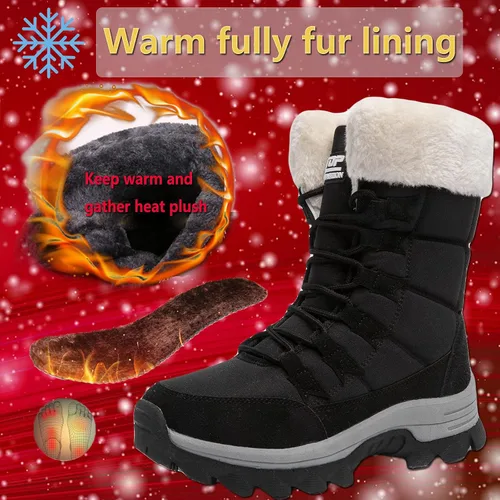 Vista 2 de Botas de nieve para mujer, botas de invierno para mujer, botas de invierno cálidas con forro de piel, botas de invierno para mujer, botas de nieve
