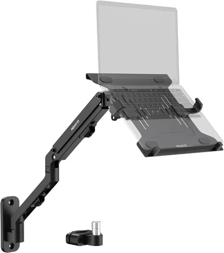 Vista 11 de Mount-It! Montaje de teclado en pared con opción de poste, bandeja ajustable para teclado y mouse con brazo de resorte, extensión giratoria