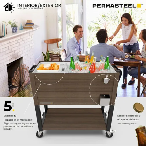 Vista 10 de Permasteel 80 Quart Party Cooler, Rolling Ice Chest with Wheels and Handles for Indoor Outdoor Patio