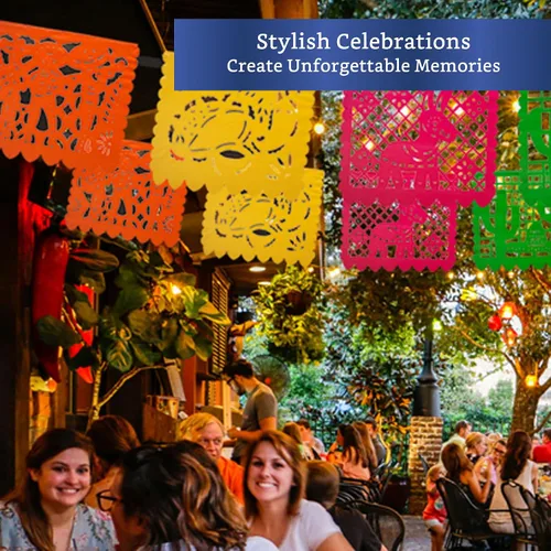 Vista 5 de Pancartas de fiesta mexicana (paquete de 5 con 10 banderas de plástico por bandera), papel picado mexicano para fiesta, papel picado de plástico