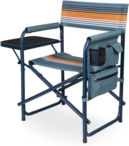 Vista 13 de PICNIC TIME Silla deportiva con mesa auxiliar, sillas de campamento acolchadas plegables para exteriores para adultos con portavasos y panel