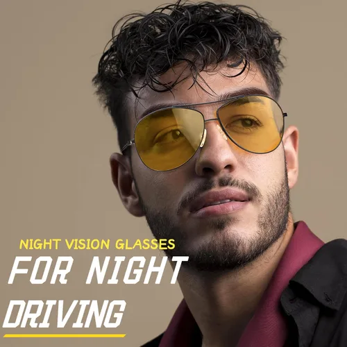 Vista 2 de Xfeel Gafas de conducción nocturna de aviador para hombres y mujeres, polarizadas, antirreflejos, lentes amarillas, lentes