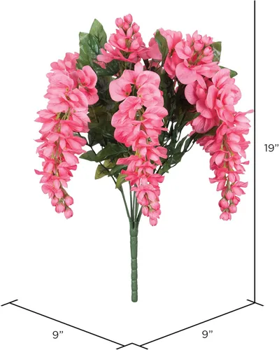 Vista 2 de Vickerman Arbusto de glicina artificial rosa de 19 pulgadas de largo – Decoración floral de imitación premium para el hogar – Flores sin