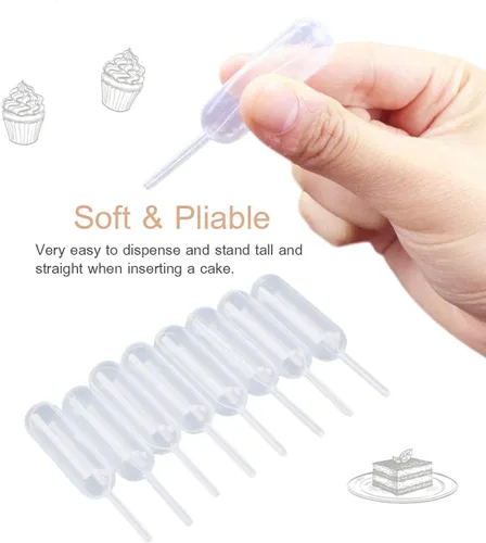 Vista 3 de moveland Jeringas de plástico para cupcakes de 0.1 fl oz, 50 inyectores de líquidos desechables, cuentagotas de transferencia para fresas, cupcakes