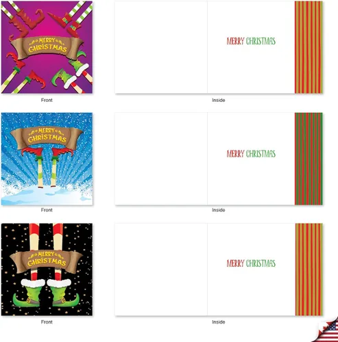 Vista 3 de The Best Card Company - 10 tarjetas navideñas de Santa con sobres - Juego surtido en caja, tarjetas navideñas para niños (4 x 5.12 pulgadas) - Pies