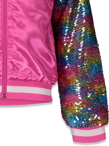 Vista 7 de JoJo Siwa Chaqueta bombardera con cremallera de lentejuelas para niñas de unicornio para niños pequeños a niños grandes