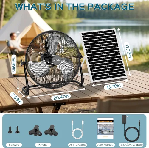 Vista 9 de AUMIO Ventilador de piso con energía solar de 16 pulgadas, batería de 15600