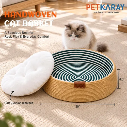 Vista 2 de PETKARAY Cama tejida a mano para gatos con cojín lavable para gatos