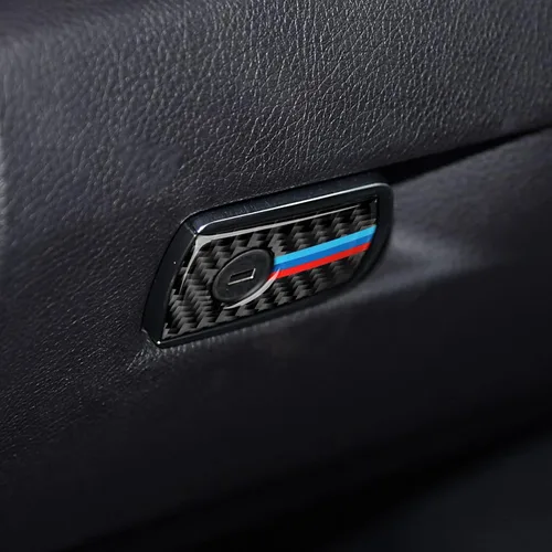 Vista 7 de Adhesivo de caja de guantes de coche, caja de almacenamiento con acabado de fibra de carbono, compatible con accesorios BMW F30 F31 F34 3GT F32 F33