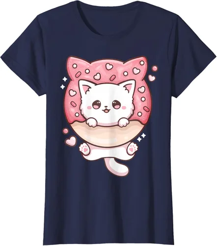 Vista 29 de Camiseta Kawaii Cat Donut Anime Lover Otaku, Negro