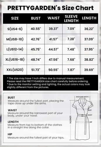 Vista 6 de PRETTYGARDEN Vestido casual de verano con botones para mujer, cuello en V, manga corta, con cinturón, bolsillo