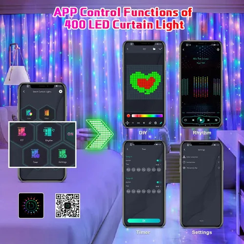 Vista 3 de AKEPO Luces LED inteligentes programables para colgar en ventana, IP65 400 RGB LED APP Control DIY texto y patrón de luces de hadas para propuestas