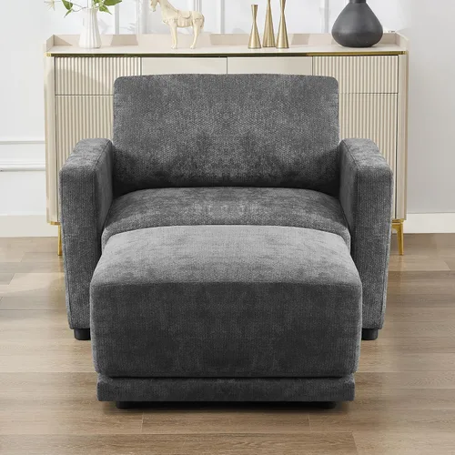 Vista 8 de Sofá modular en forma de L de 110.6 pulgadas, sofá modular de asiento profundo con otomana móvil, sofás gruesos de 4 asientos de gran