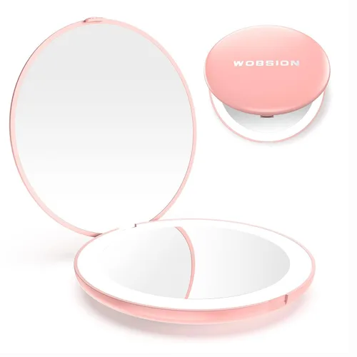 Vista 13 de WOBSION Espejo compacto de viaje, espejo de maquillaje LED portátil 1x/10x con aumento, espejo de bolsillo de 2 caras de mano, espejo pequeño