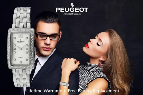 Vista 4 de Peugeot - Reloj de pulsera analógico con forma de tanque para mujer con brazalete de eslabones con bisel de cristal