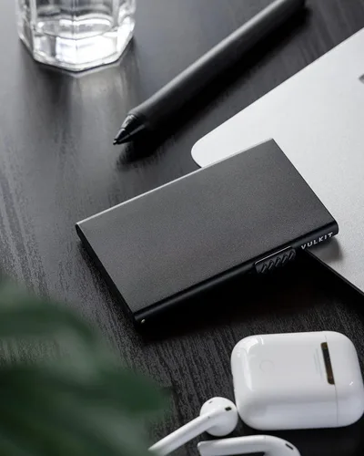 Vista 5 de VULKIT Tarjetero minimalista Pop Up Tarjetas RFID Protección Slim Metal Wallet, Mate negro, Minimalista