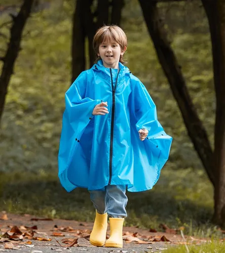 Vista 3 de SaphiRose Poncho de lluvia ligero para niños, chaqueta impermeable con cremallera
