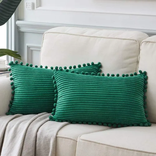 Vista 34 de Fancy Homi Juego de 2 fundas de almohada decorativas negras de 12 x 12 pulgadas con pompones para sofá y cama, decoración moderna de estilo bohemio