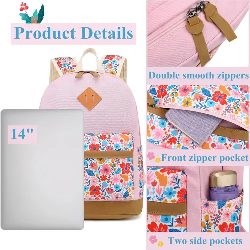 Vista 4 de Leaper Mochila escolar de moda mochila de lona para libros bolsa de hombro Rosa Floral 1 Mochilas tradicionales