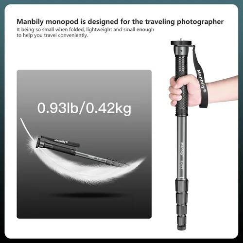 Vista 4 de Manbily Monopod de cámara de 65 pulgadas, monopie de viaje de aluminio de 5 secciones para cámaras réflex digitales Canon, Nikon, Sony, videocámara