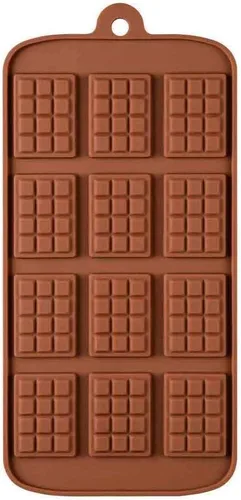 Vista 4 de Paquete de 2 moldes rectangulares de silicona de 12 cavidades para chocolate con gofres finos para bricolaje, chispas de chocolate