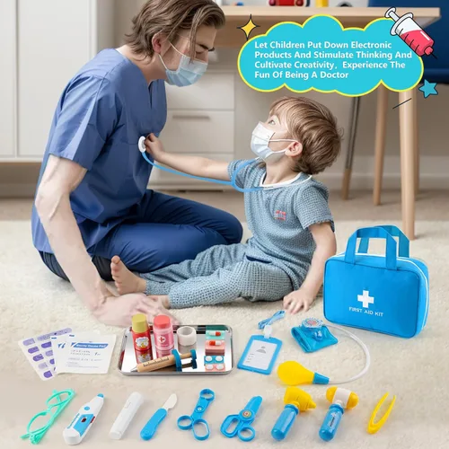 Vista 6 de Kit de médico para niños, 36 piezas de juego de doctor para niños pequeños de 3 a 5 años con bolsa de almacenamiento médico y estetoscopio real