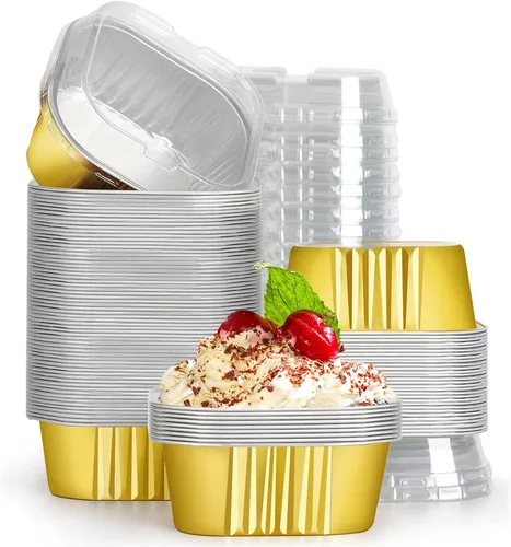 Vista 21 de EUSOAR - Moldes para pastel con tapas, 50 unidades de 300 ml/10 oz, moldes cuadrados desechables para cupcakes, recipientes de papel de aluminio