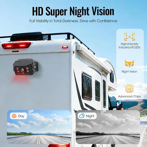 Vista 5 de Sistema de cámara de respaldo con cable AHD1080P de 7 pulgadas, cámara de visión trasera DVR, visión nocturna IR impermeable IP69, 20G a prueba