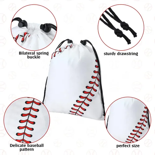 Vista 3 de Nuogo 24 mochilas deportivas de béisbol con cordón para fiestas deportivas, bolsas de golosinas, bolsas de regalo, para jugadores, atletas, bolsas