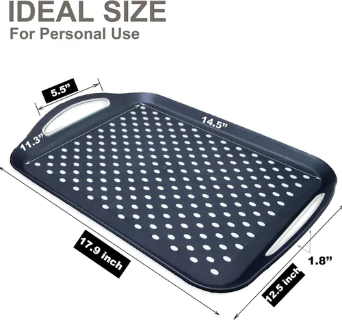 Vista 3 de Gran bandeja de servir antideslizante con asas, bandejas de comida para piernas con agarre de silicona para comer, aptas para lavavajillas