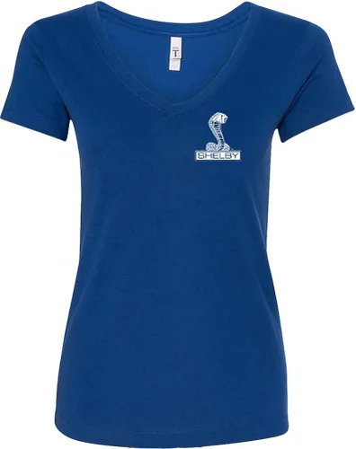 Vista 2 de Camiseta para mujer Ford Mustang Shelby Cobra con cuello en V en la parte delantera y trasera