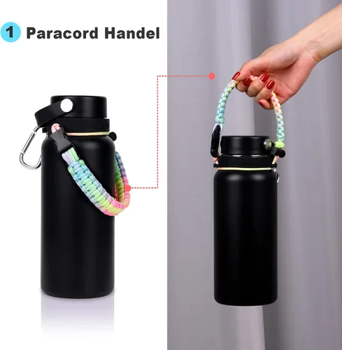 Vista 2 de Wongeto Mango de cuerda de paracaídas 2.0 con correa para el hombro compatible con Hydro Flask 2.0 correa de botella de agua de boca ancha