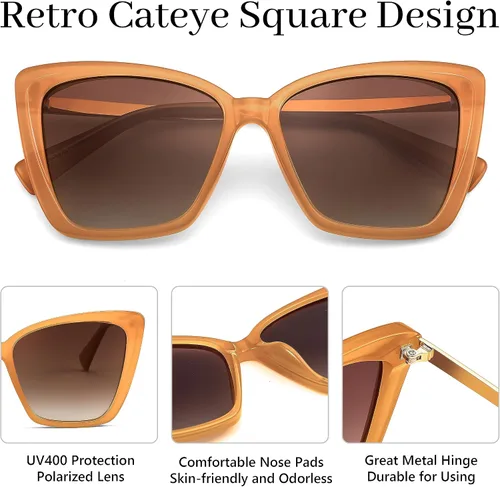 Vista 4 de FEISEDY Gafas de sol polarizadas de moda para mujer, gafas de sol cuadradas retro para mujer con ojo de gato B4134