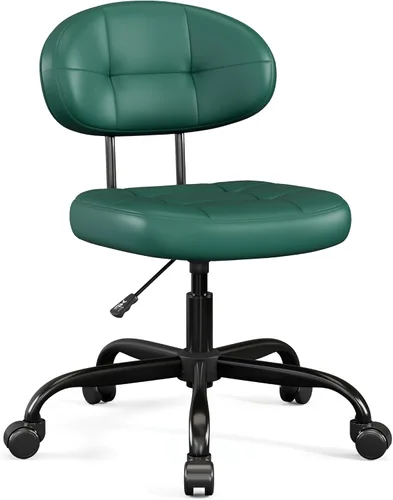 Vista 11 de Misolant Silla de tocador con respaldo, pequeña silla de oficina sin brazos con ruedas y soporte lumbar, cómodas sillas de escritorio de piel Negro