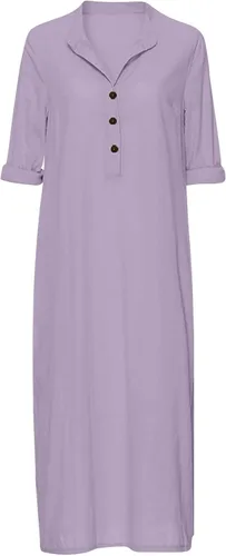 Vista 4 de LISTHA Vestido largo de manga larga para mujer, estilo caftán, de algodón, liso, de gran
