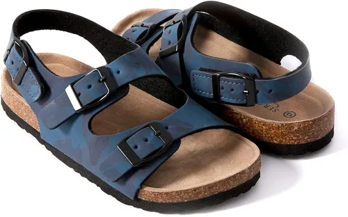 Vista 3 de Seranoma JR Madagascar Sandalias deslizantes para niños, cómodas sandalias con plantilla de corcho y hebillas ajustables, plataforma antideslizante