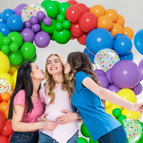 Vista 5 de Kit de arco de guirnalda de globos de colores para bricolaje, kit de arco de globos arcoíris con diferentes tamaños de 5, 10, 12, 18 pulgadas