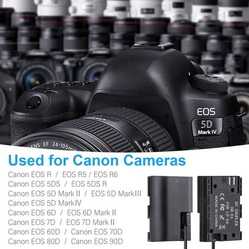 Vista 2 de FOMITO Batería ficticia USB-C Type-C PD/PS a LPE6 ACK-E6 para Canon EOS 5DS, 5DSR, 5D Mark II, 5D Mark III, 5D Mark IV, 60D, 60Da, 6D, 70D, 7D, 7D